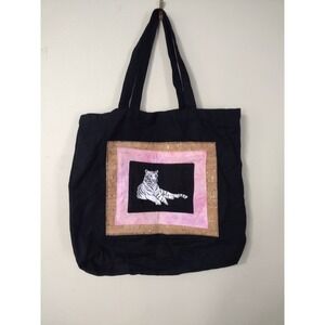 Tiger Graphic Tote Bag Black‎ Cotton Canva